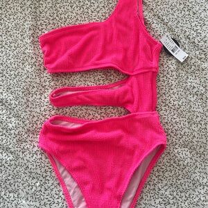 One-Shoulder Pink Women Swim One Piece